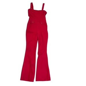 F21 Flare Jumpsuit Small Red Tank Denim Retro Bareback Utility Chic 70s Revival